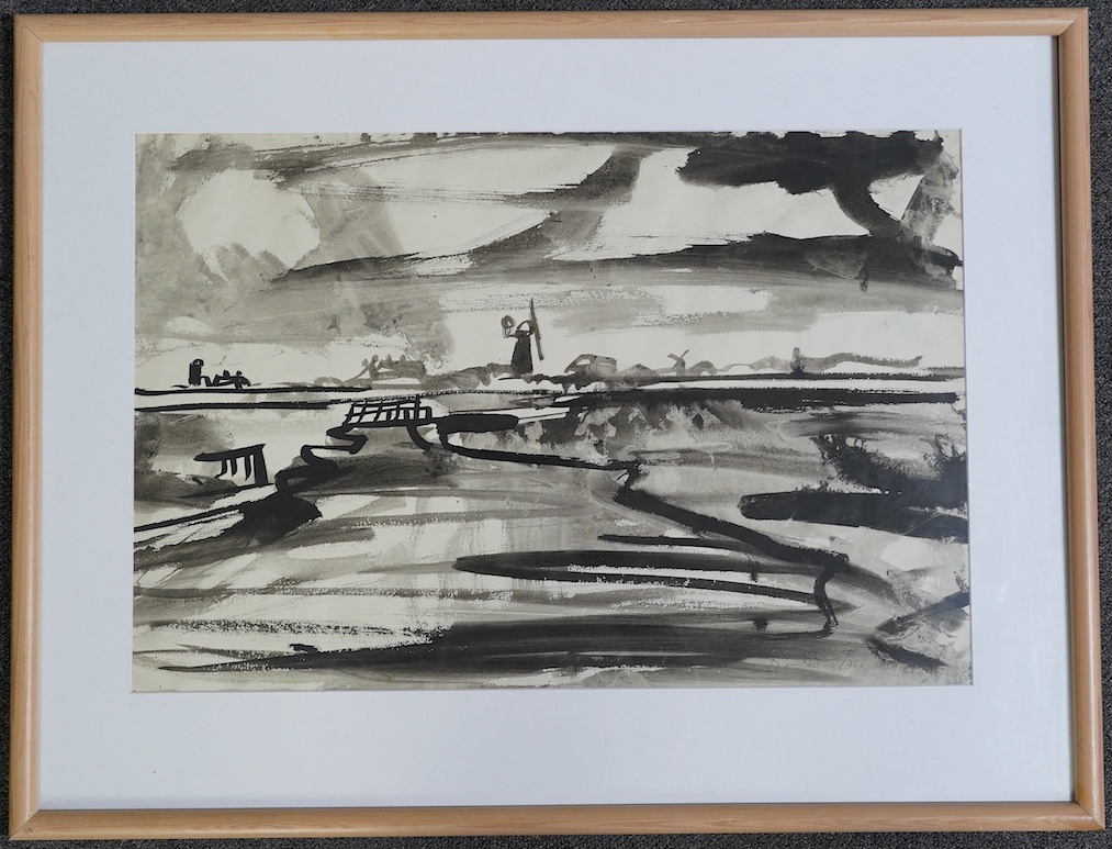 David Smith (British, 1930-1999), 'Burgh Castle Mill, Norfolk', ink on paper, 38 x 57cm